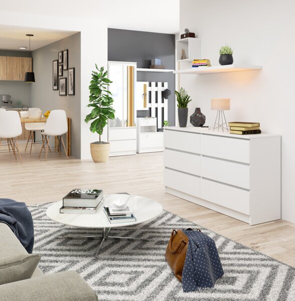AKORD CLP K140 Fiókos Komód Laminált Fehér 6-Fiókos
