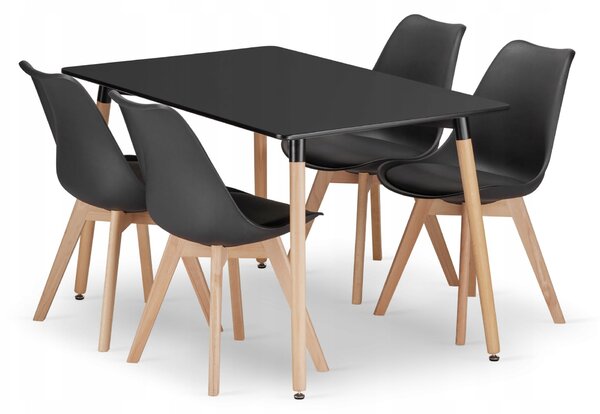 Szett: Étkezőasztal ADRIA 120x80 fekete + 4 db MARK szék fekete/natúr láb