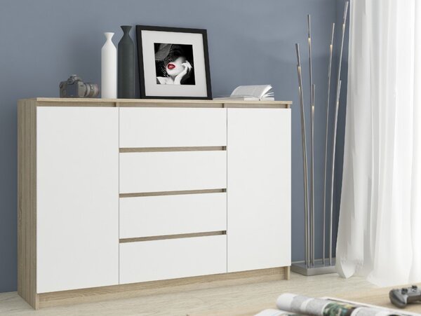 AKORD CLP K140 Komód Laminált Sonoma Tölgy Fehér 4 Fiókos