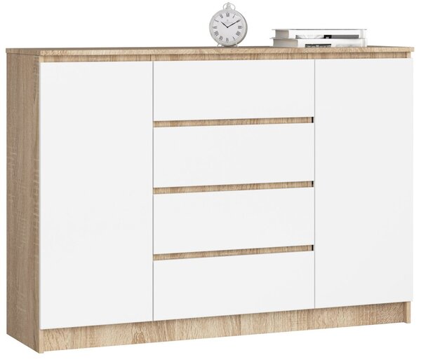 AKORD CLP K140 Komód Laminált Sonoma Tölgy Fehér 4 Fiókos