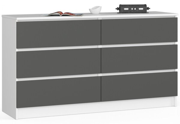 AKORD CLP 140 Komód Laminált Fehér-Grafitszürke 6 Fiókos