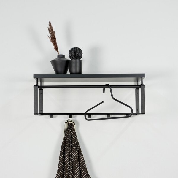 Fekete fém fali fogas polccal 70 cm Rex – Spinder Design