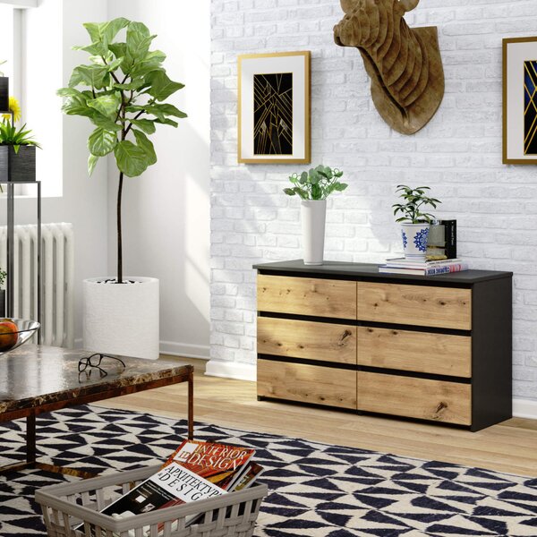 AKORD CL100 Modern Fiókos Komód Laminált Szürke Artisan Tölgy 6-Fiókos