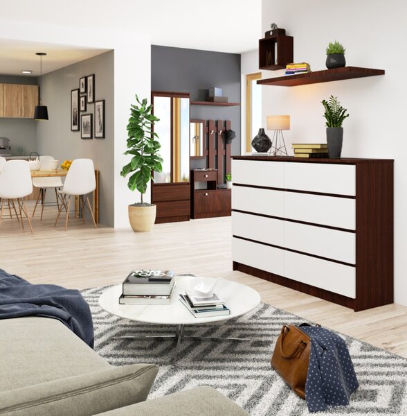 AKORD CLP K140 Komód Wenge-Fehér 8 Fiókos Laminált