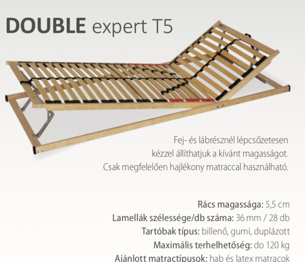 Double Expert T5 (28) 70x200 fej-láb emelős rugalmas ágyrács