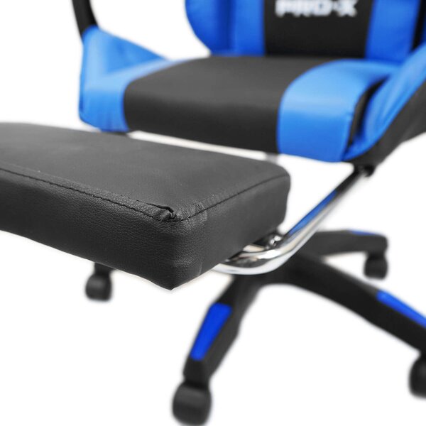 PRO-X öko bőr dönthető Gamer szék lábtartóval és derékpárnával - fekete-kék