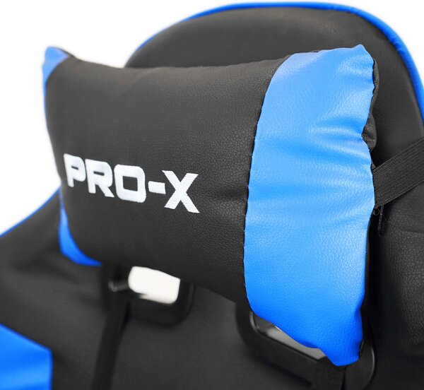 PRO-X öko bőr dönthető Gamer szék lábtartóval és derékpárnával - fekete-kék