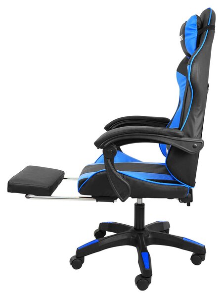 PRO-X öko bőr dönthető Gamer szék lábtartóval és derékpárnával - fekete-kék