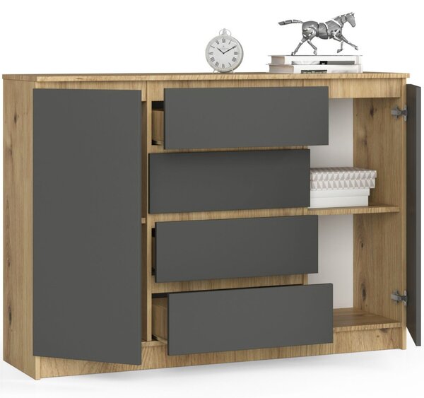AKORD CLP Artisan Komód Laminált Tölgy/Szürke 4-Fiókos