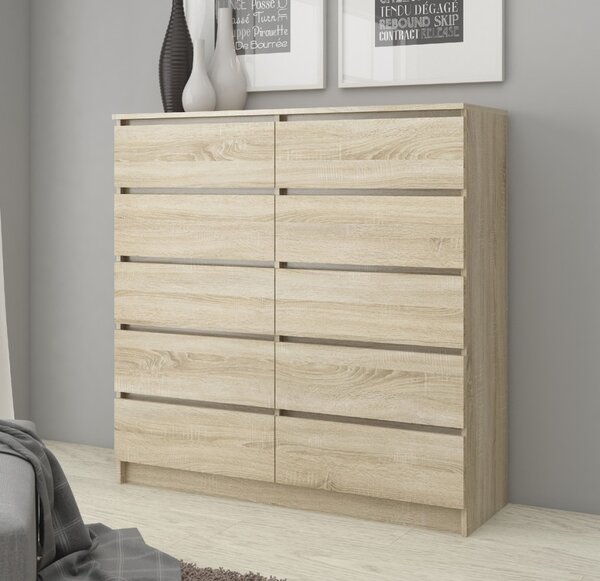 AKORD CLP K120 Komód Laminált Sonoma Tölgy 10 Fiókos