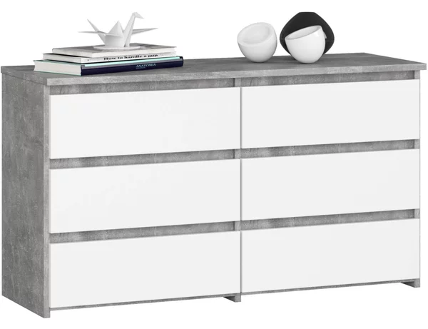 AKORD CL100 Laminált Fiókos Komód Beton/Fehér 6 Fiókkal