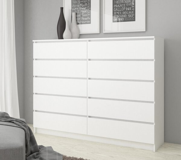 AKORD CLP K160 Komód Laminált Fehér 10 Fiókos