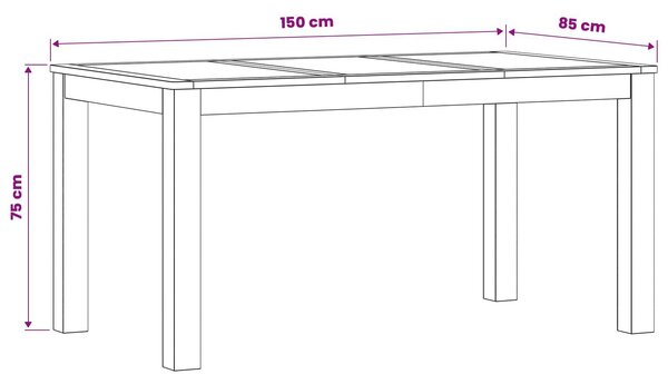VidaXL Étkezőasztal 150 x 85 x 75 cm Tömör Tölgyfa Természetes
