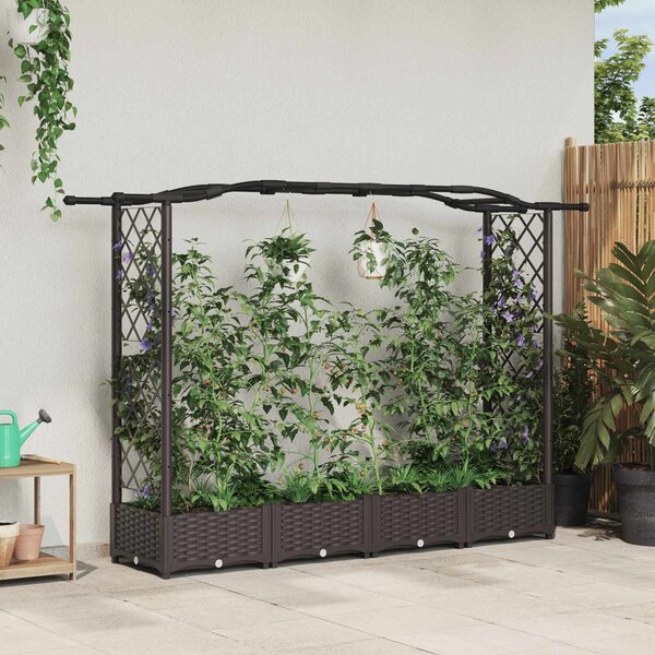 VidaXL Emelt ágyás rácsos kerítéssel és tetővel barna 207 x 40 x 126 cm PP