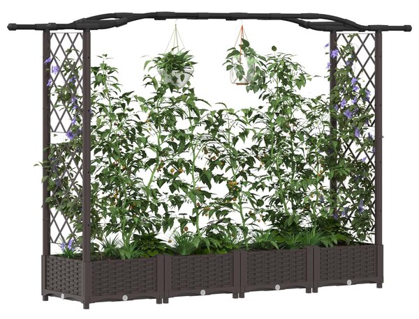 VidaXL Emelt ágyás rácsos kerítéssel és tetővel barna 207 x 40 x 126 cm PP