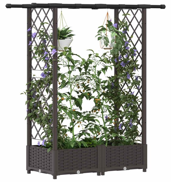 VidaXL Magasított ágyás rácsos kerítéssel és tetővel barna 122,5 x 40 x 123 cm PP