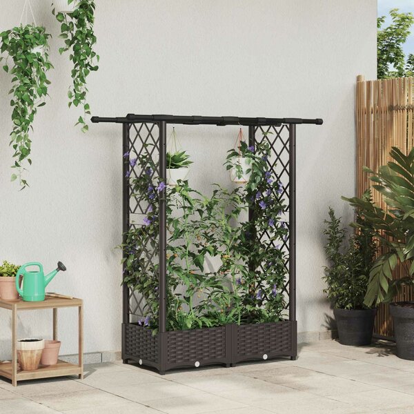 VidaXL Magasított ágyás rácsos kerítéssel és tetővel barna 122,5 x 40 x 123 cm PP
