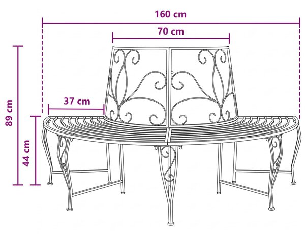 VidaXL 4 személyes fa körüli pad 160 x 80 x 89 cm acél fekete
