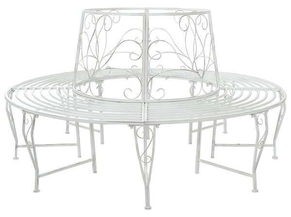VidaXL kör alakú pad fákhoz, 8 személyes, Ø 160 x 89 cm, Acél, Antik fehér