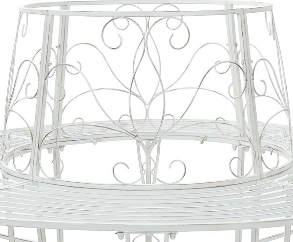 VidaXL kör alakú pad fákhoz, 8 személyes, Ø 160 x 89 cm, Acél, Antik fehér