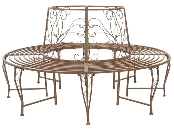 VidaXL Kör alakú pad fák köré, 8 személyes, Ø 160 x 89 cm, antik barna acél