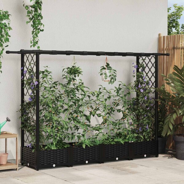 VidaXL magasított ágyás rácsokkal és tetővel, fekete 203 x 40 x 123 cm PP