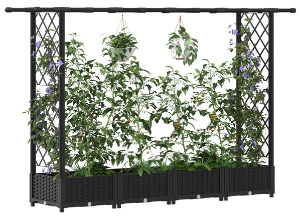 VidaXL magasított ágyás rácsokkal és tetővel, fekete 203 x 40 x 123 cm PP