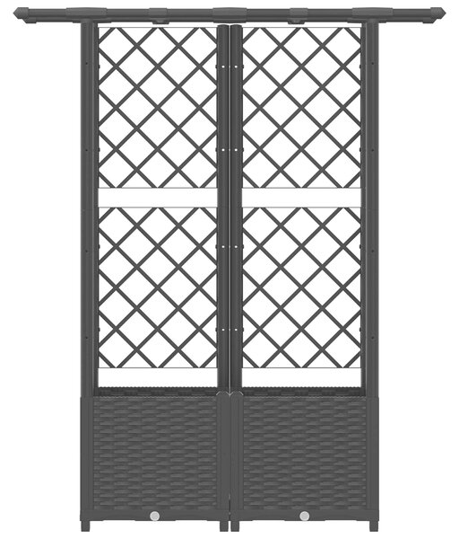 VidaXL Magasított ágyás rácsfallal és tetővel, fekete, 124,5 x 40 x 138 cm PP