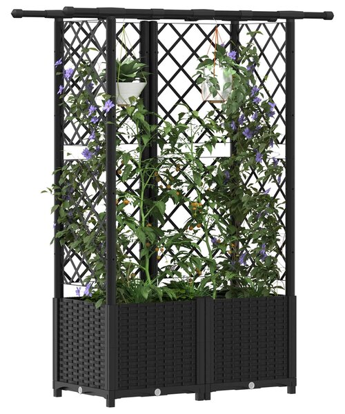 VidaXL Magasított ágyás rácsfallal és tetővel, fekete, 124,5 x 40 x 138 cm PP
