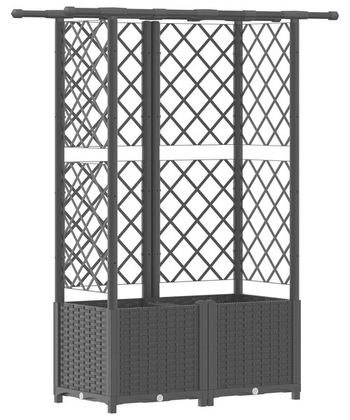 VidaXL Magasított ágyás rácsfallal és tetővel, fekete, 124,5 x 40 x 138 cm PP