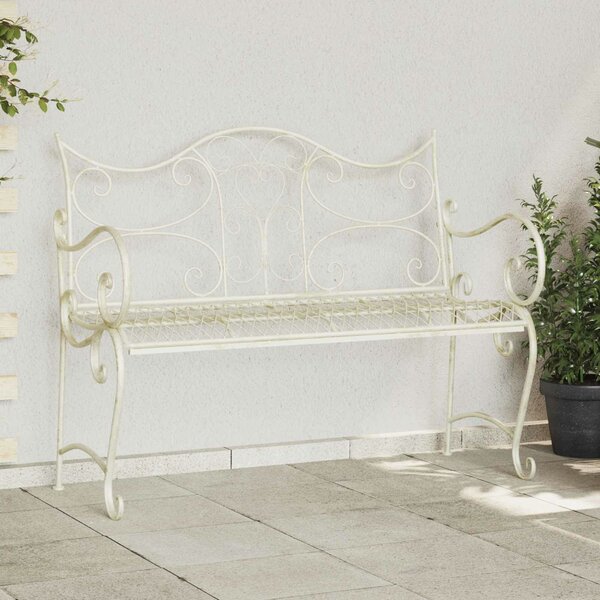 VidaXL Kerti pad 2-Ülőhelyek száma 114 x 56,5 x 90 cm Acél Antik fehér