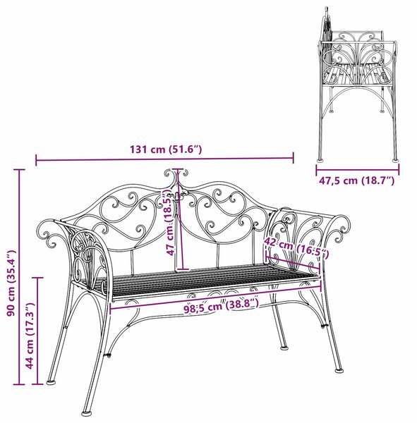 VidaXL Kerti pad 2-Ülőhelyek száma 130 x 47 x 90 cm Acél Ezüst Szürke