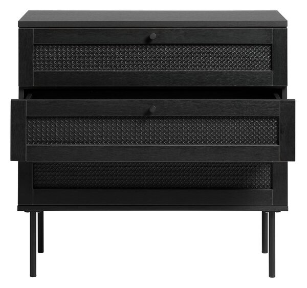 Fekete alacsony komód tölgyfa dekorral 80x75 cm Pensacola – Unique Furniture