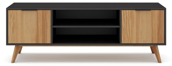 Fekete-natúr színű borovi fenyő TV-állvány 140x53 cm Lavis – Marckeric