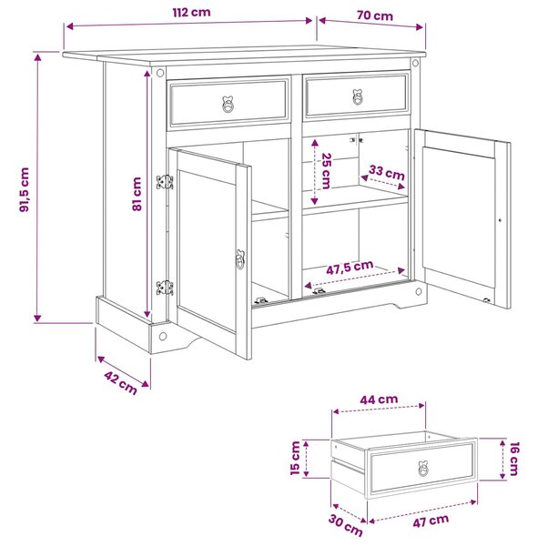 VidaXL Konyhai zsúrkocsi 2 db méhviasz 112 x 70 x 91,5 cm