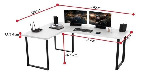 Sarok PC asztal Vintid (fekete)