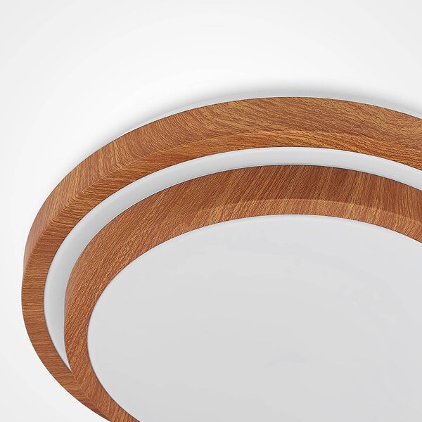 Lindby LED mennyezeti lámpa Vaako, Ø 41 cm, fém, fa megjelenés, Világos fa, Dolgozószoba / Iroda, Műanyag, Modern