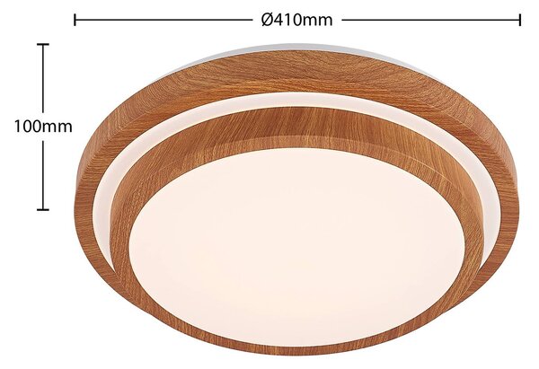Lindby LED mennyezeti lámpa Vaako, Ø 41 cm, fém, fa megjelenés, Világos fa, Dolgozószoba / Iroda, Műanyag, Modern