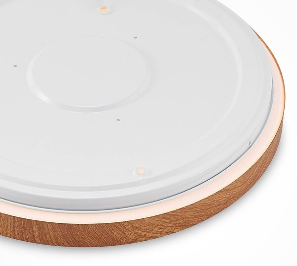 Lindby LED mennyezeti lámpa Vaako, Ø 41 cm, fém, fa megjelenés, Világos fa, Dolgozószoba / Iroda, Műanyag, Modern