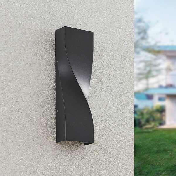 Lucande LED kültéri fali lámpa Tibelya, antracit, fel-le, IP65, Fekete, Alumínium, Modern