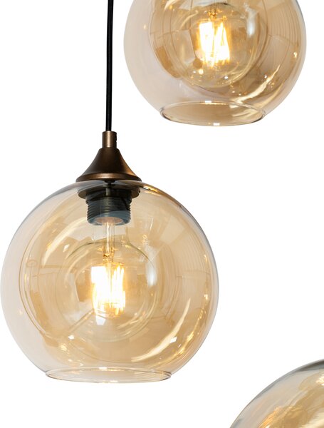 Art Deco függőlámpa sötét bronz színű borostyán üveggel ovális 8-lámpás - Sandra