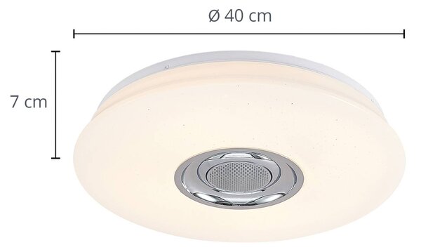 Lindby Elpida LED mennyezeti lámpa, hangszóró, fehér, Ø 39cm, dimmelhető, Fehér / opál, Nappali / Étkező, Műanyag, Modern
