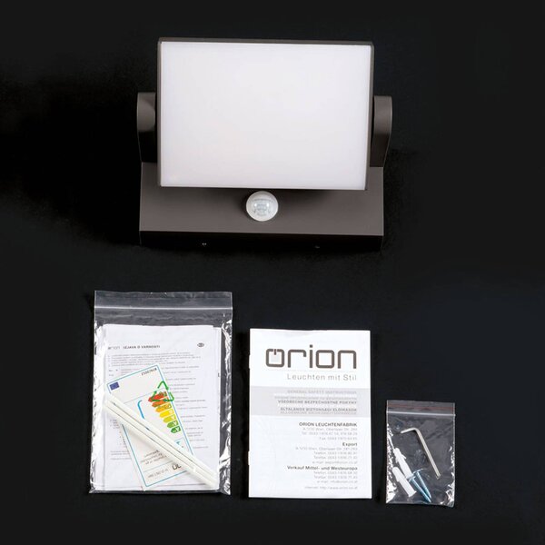 ORION LED kültéri fali lámpa Ginger, érzékelő, antracit, IP54, Fekete, Alumínium, Modern