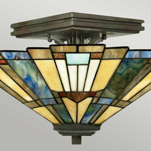Quoizel klasszikus tiffany mennyezeti lámpa inglenook antik bronz színezett elsqz-inglenook-sf