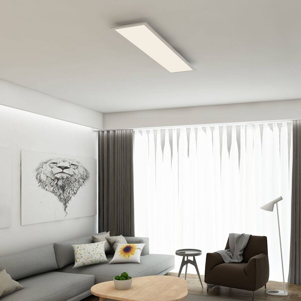 Briloner LED panel Piatto, érzékelő, 119,5 x 29,5 cm, Fehér / opál, Folyosó, fém, Modern