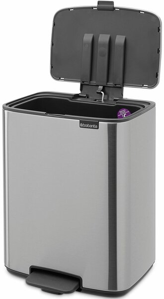 Brabantia Bo Pedal Bin pedálos hulladékgyűjtő szagmentesen záródó Soft-Close fedél, karcsú, négyzetes forma, műanyag tartály, 12L - C méret, r.m. acél, selyem matt ujjlenyomatmentes - 238048