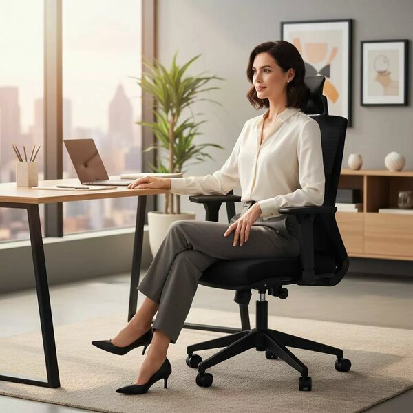 Ergonomikus forgószék irodába, állítható fejtámlával és karfával, fekete