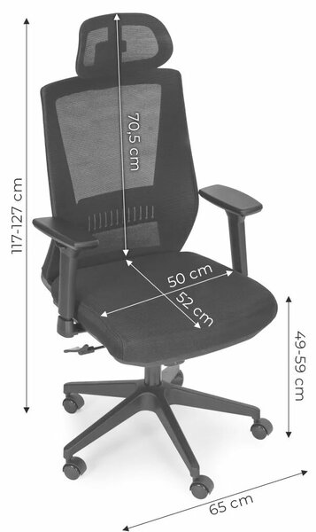 Ergonomikus forgószék irodába, állítható fejtámlával és karfával, fekete