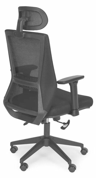 Ergonomikus forgószék irodába, állítható fejtámlával és karfával, fekete