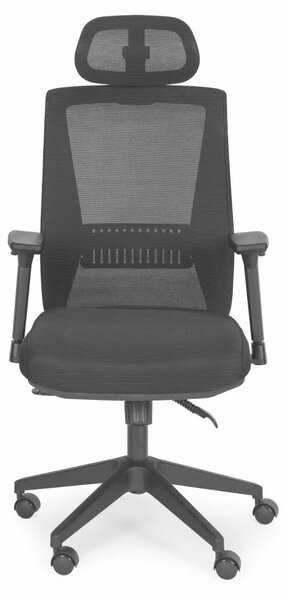 Ergonomikus forgószék irodába, állítható fejtámlával és karfával, fekete